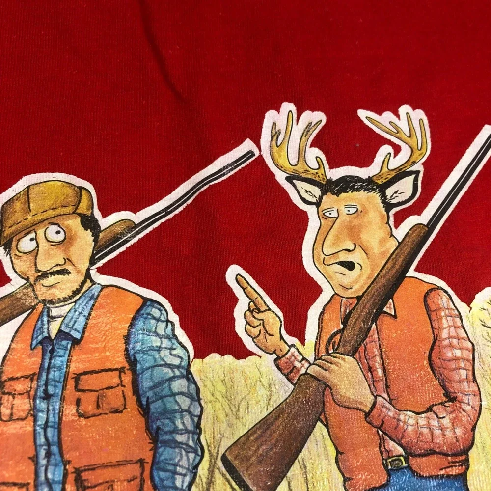 Hanes Beefy-T Hunting Graphic Funny Deer Hunter Red T-Shirt Large Single Stitch - Picture 8 of 12
